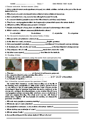Đề kiểm tra 45 phút số 4 môn Tiếng Anh Lớp 7 (Thí điểm) - Đề 1 (Có đáp án)